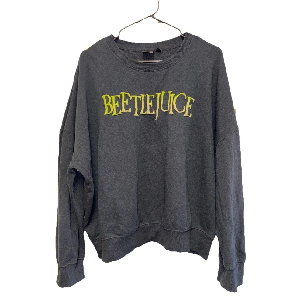 Beetlejuice Movie Black Neon Green Puff Graphic Sweatshirt XL Halloween Cotton